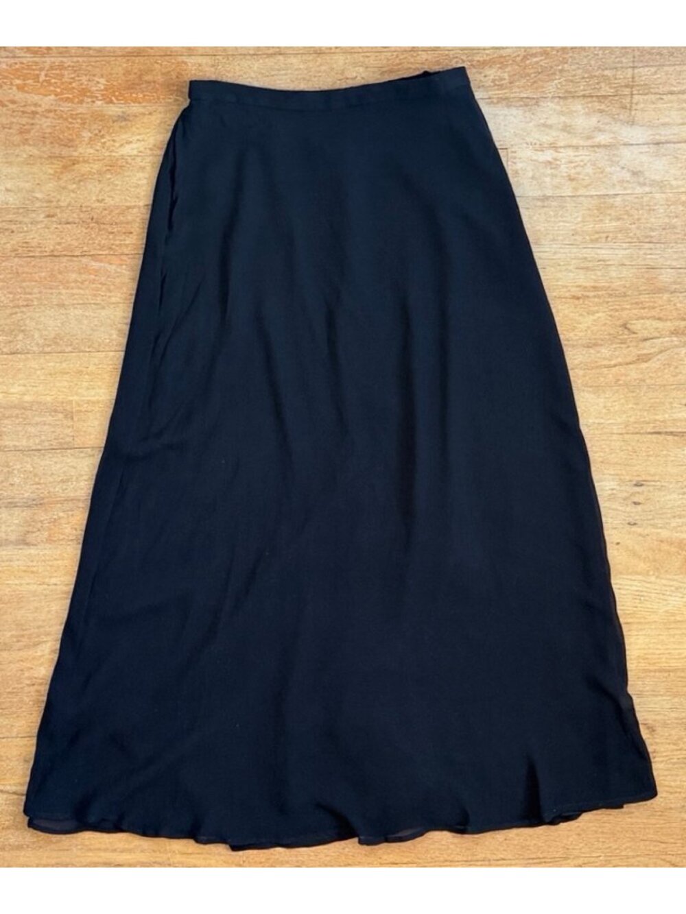 Vintage Black Crepe Silk Maxi Skirt Size Small 26-28" Waist 90s Double Layer